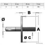 PIASTRINA INOX CON ANELLO MM.5 E PRIGIONIERO MM.6×20