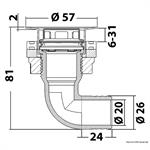 SCARICO POZZETTO A FILO TESTA INOX - VERSIONE GOMITO 90° MM.26